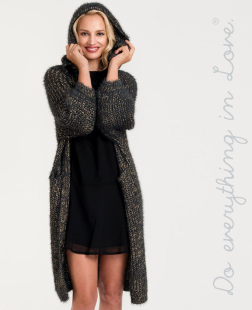 Navy metallic  hooded maxi cardigan