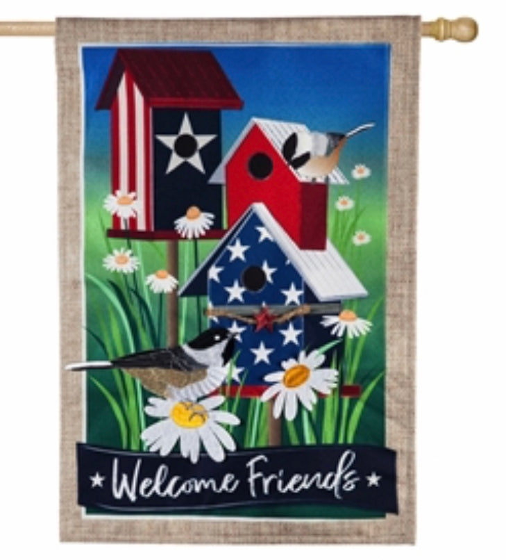 Patriotic Birdhouses Burlap House Flag