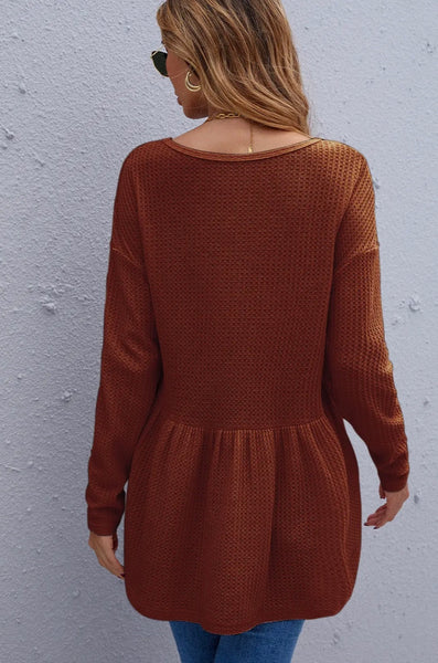 Brick Rust Ruffle Baby Doll Waffle Top