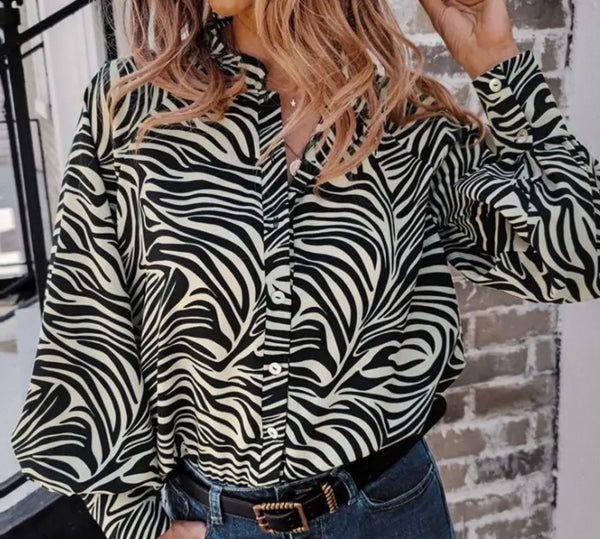 Taupe Black Zebra Button Down Shirt