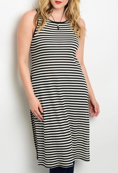 Black white stripe side split tank Plus