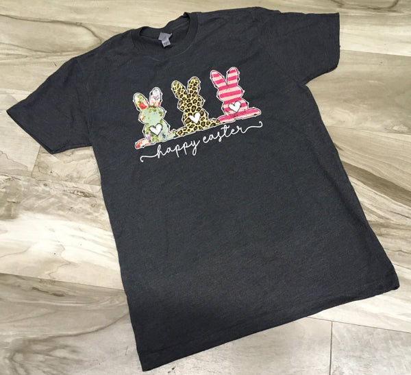 Happy Easter Bunnies Dark Gray Charcoal T-shirt