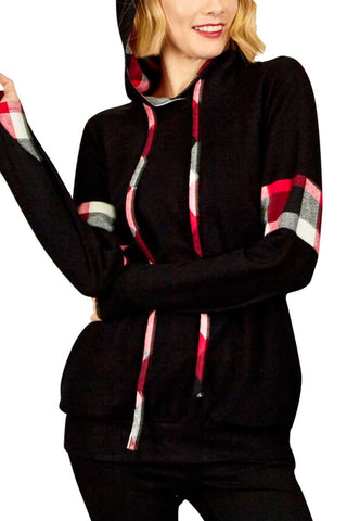 Black Plaid detail hoodie top
