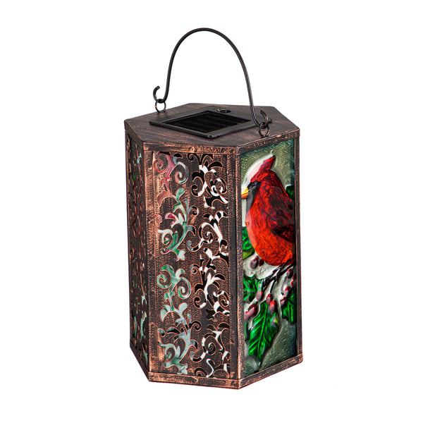 Cardinal Holly Berry Metal Embossed solar lantern