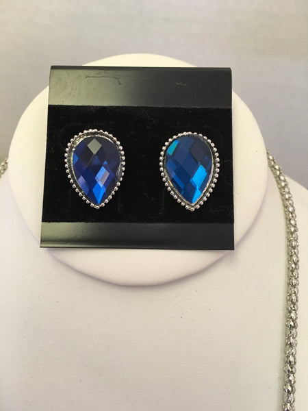 Blue sapphire pear rhinestone necklace set