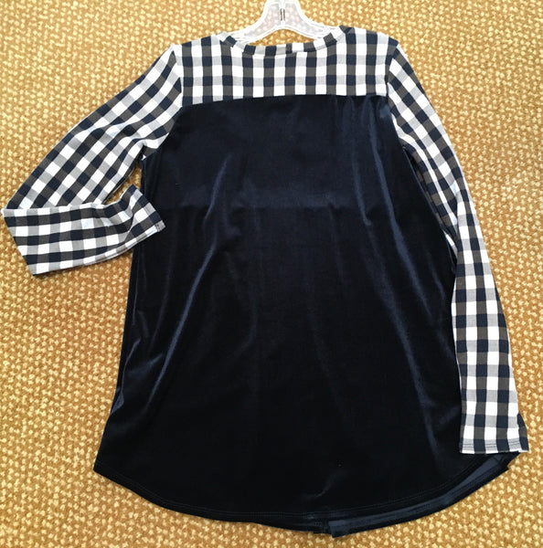 Black velvet plaid sleeve top