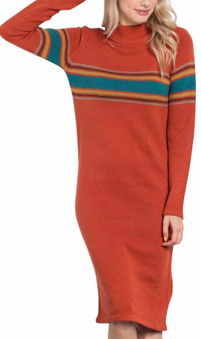 Rust mock neck retro stripe dress