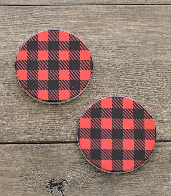 Red Plaid Car Coaster Set
