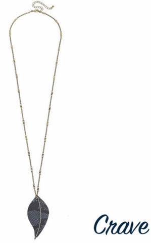 Blue snake skin leaf necklace