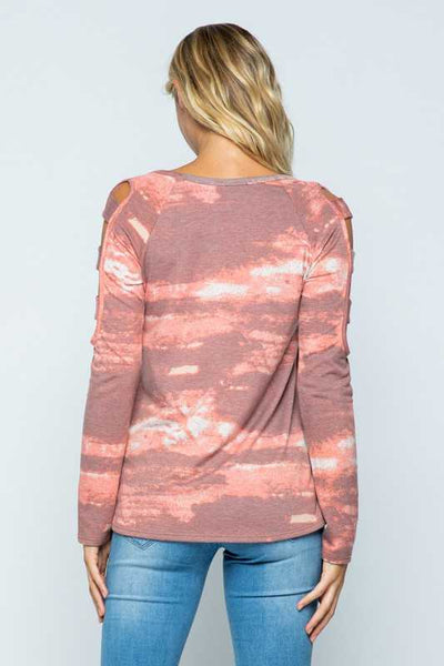 Rust Tie Dye Cutout Sleeve Top