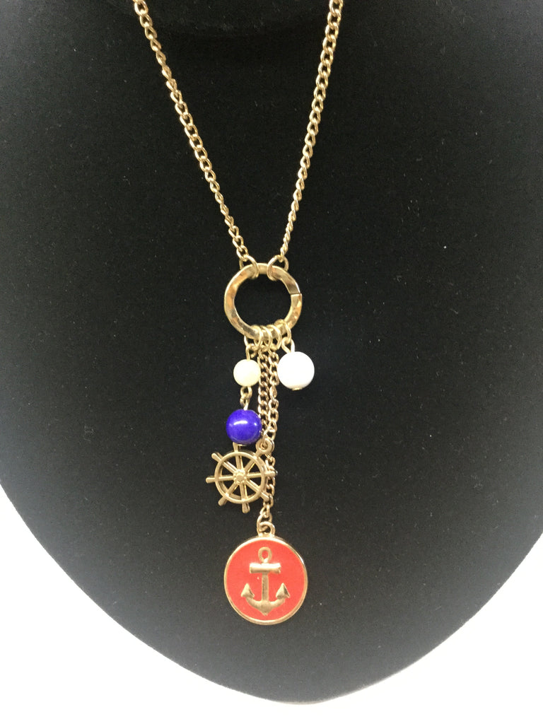 Nautical necklace set anchor and captains wheel