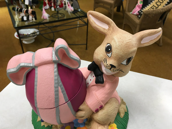 Vintage Bunny Rabbit with pink egg trinket candy holder