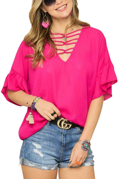Hot Pink V-neck strap top