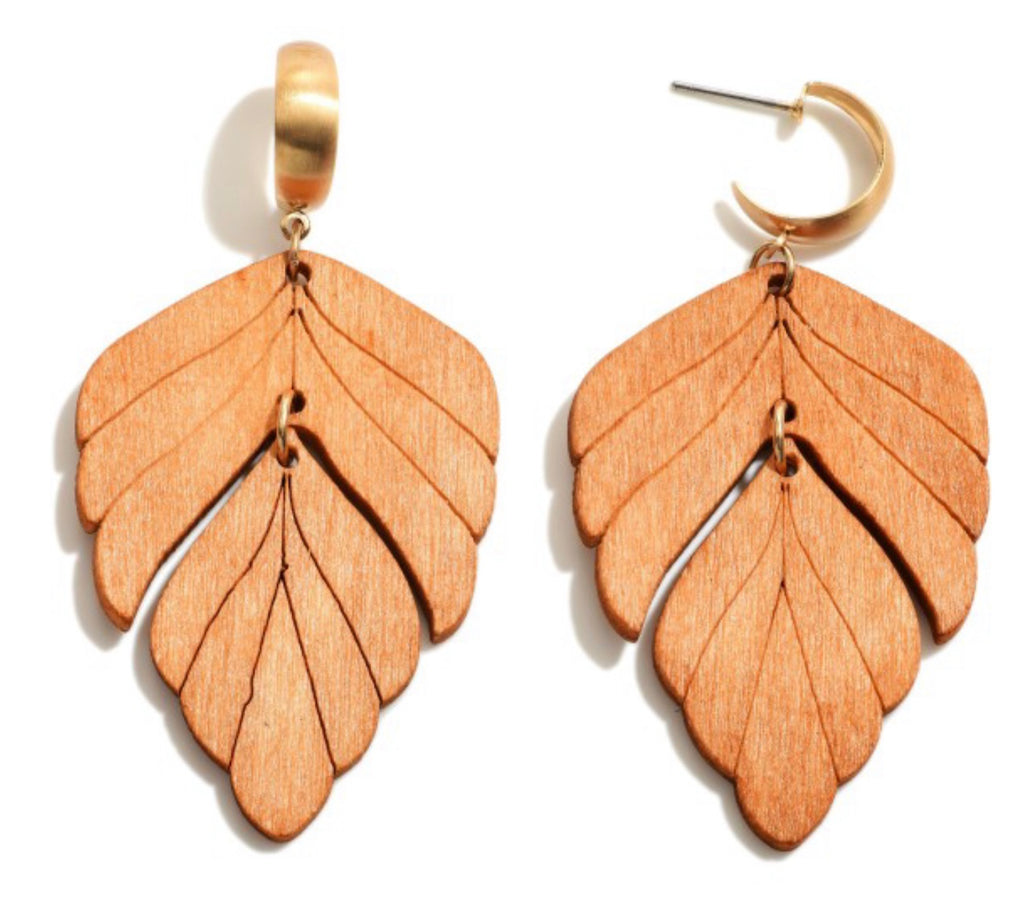 Wooden Leaf Drop Earrings