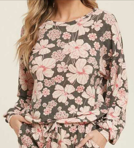 Charcoal floral print top