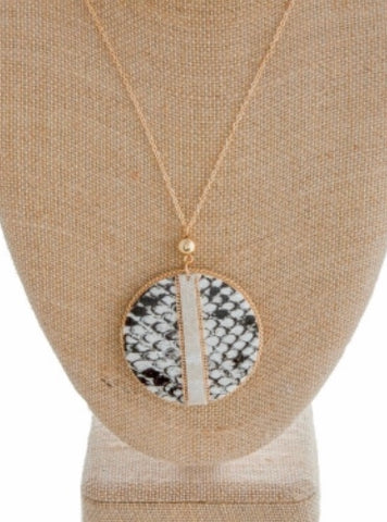 Black Animal print circle pendant necklace
