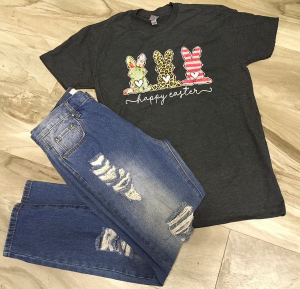 Happy Easter Bunnies Dark Gray Charcoal T-shirt