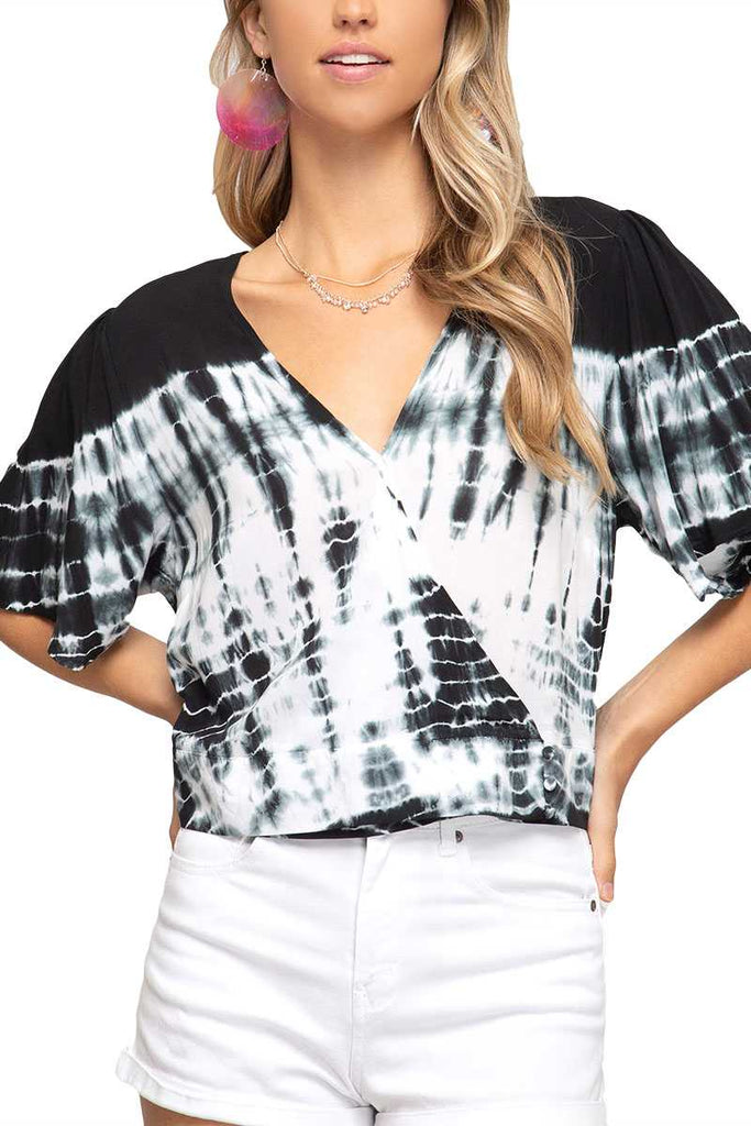 Black Tie Dye Half Sleeve Crop Top