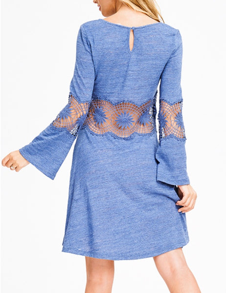 Denim blue with lace crochet swing dress