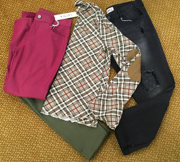 Latte with olive green plaid Ungee mock neck top