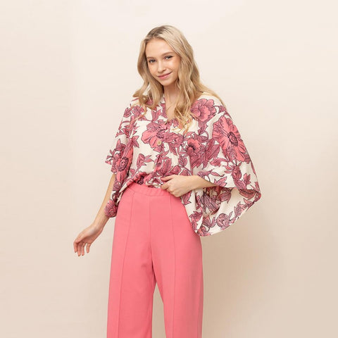 Fuchsia floral button down top