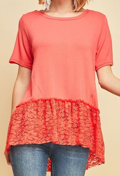 Coral w floral lace hi low top small only