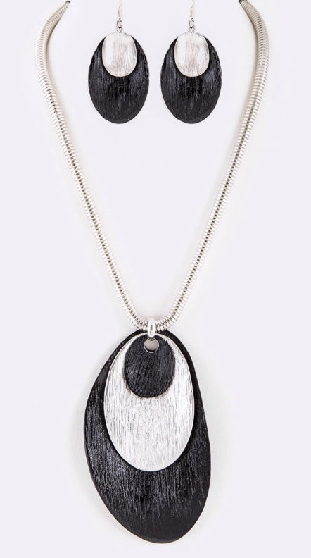 Layered black metal necklace set