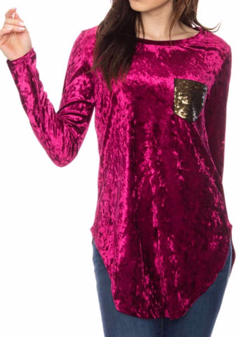 Burgundy velvet sequin pocket top