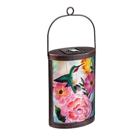 Floral Hummingbird Solar Glass Lantern