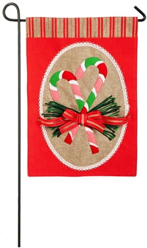 Christmas candy canes burlap garden flag