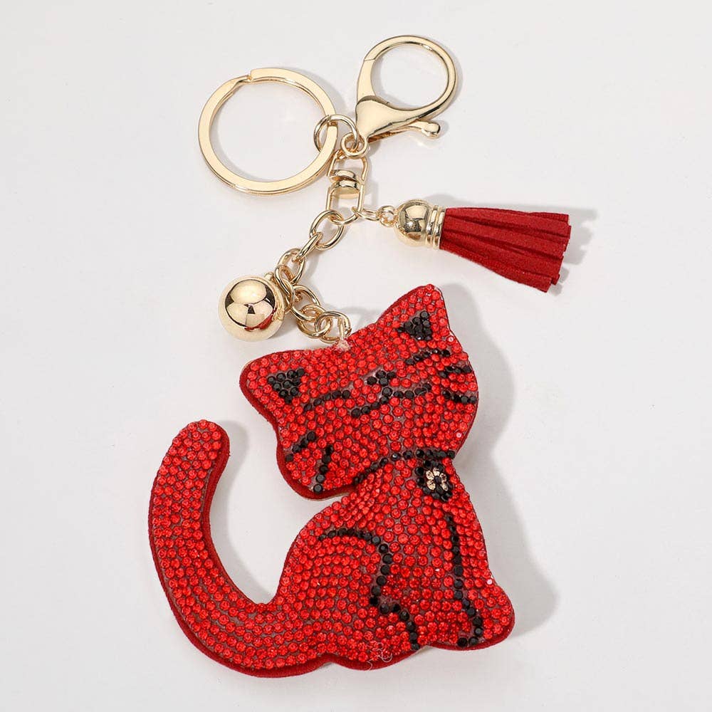 Red Bling Cat Tassel Keychain