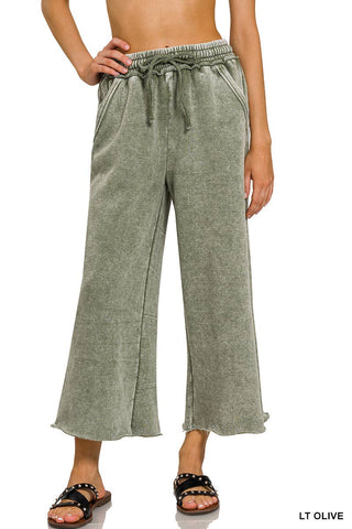 Olive Acid Wash cropped Sweatpants