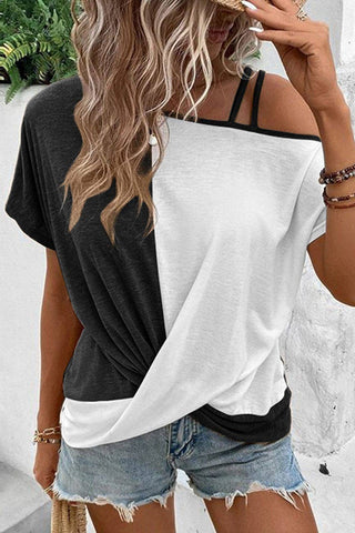 Black Color-block Knotted Top