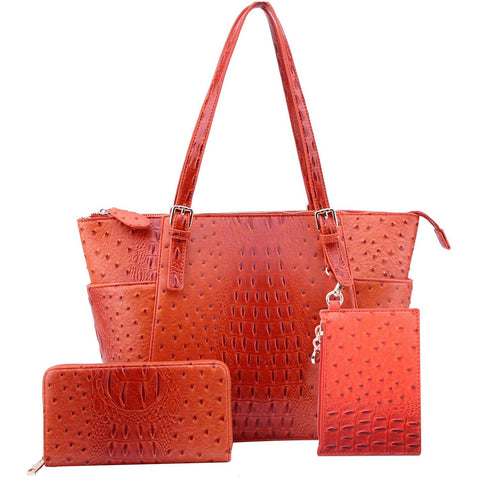 Burnt Orange Ostrich Croc 2-in-1 Handbag