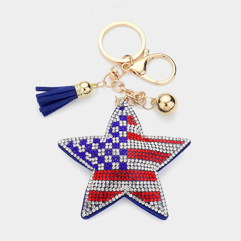 American USA Flag Star Tassel Keychain