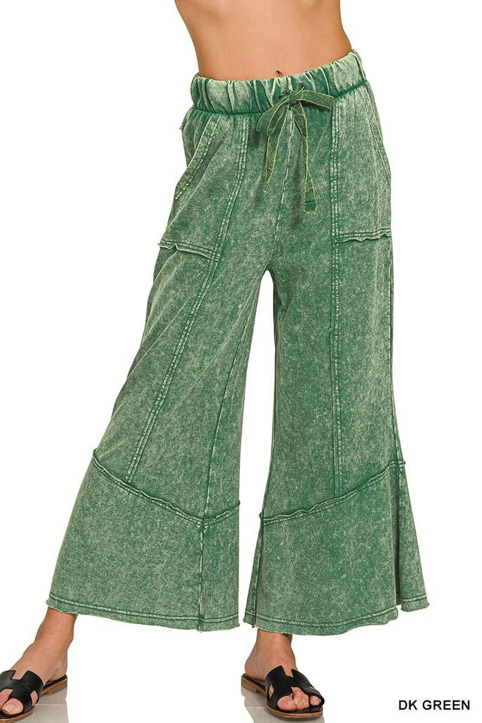 Green Exposed-seam Flare Hem Pants With Pockets