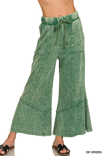 Green Exposed-seam Flare Hem Pants With Pockets