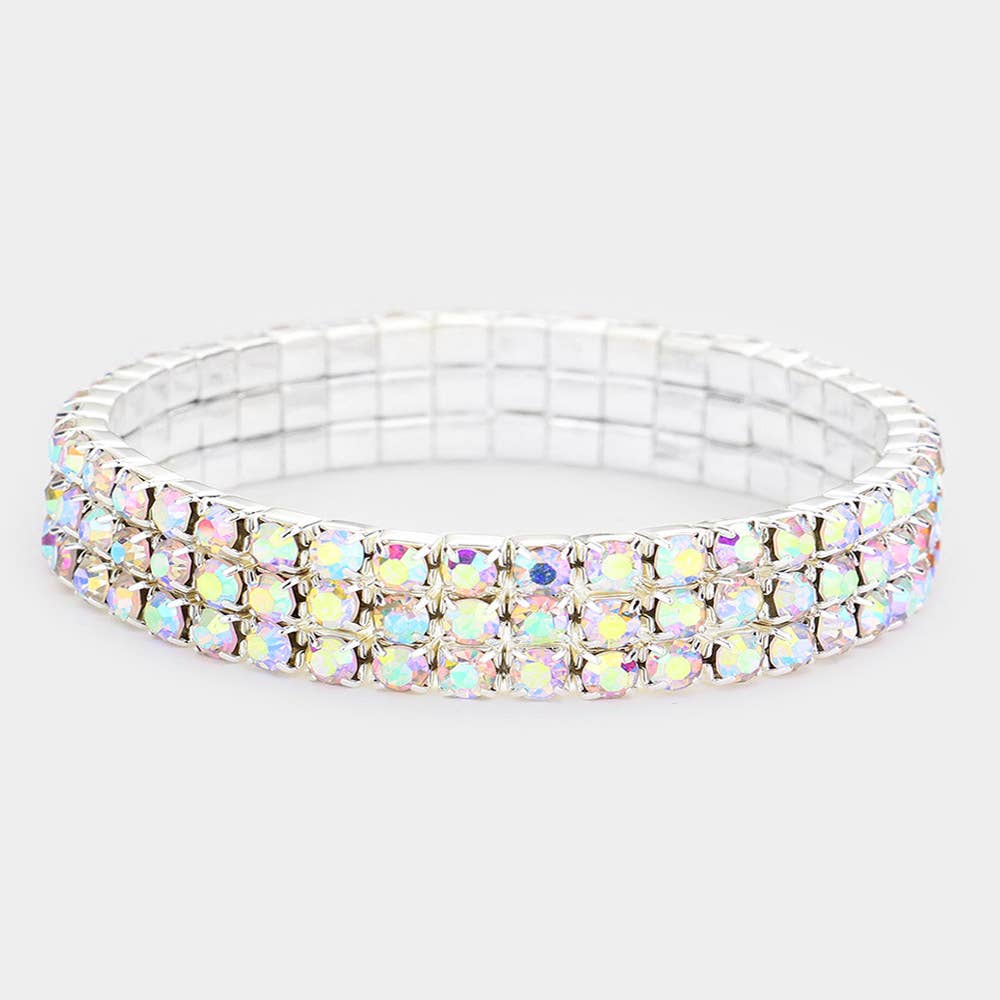 3-Row Rhinestone Stretch Bracelet
