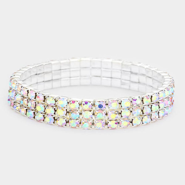 3-Row Rhinestone Stretch Bracelet