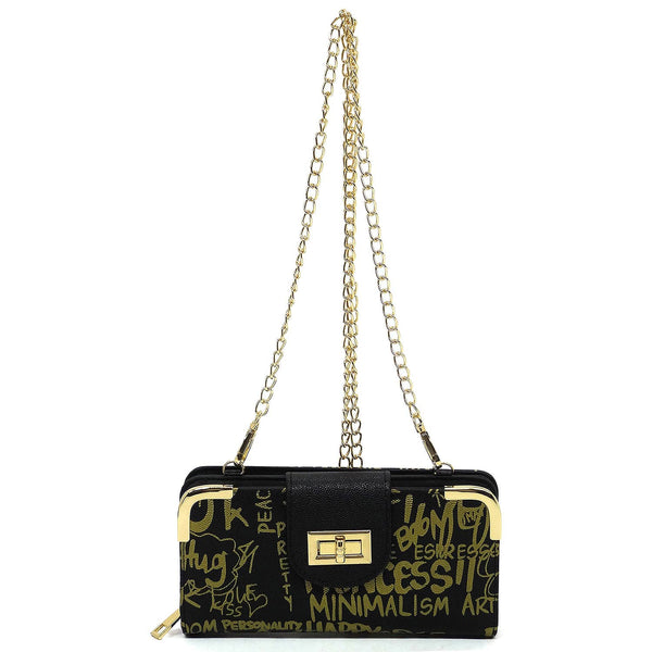 Black Gold Multi Graffiti Crossbody Wallet