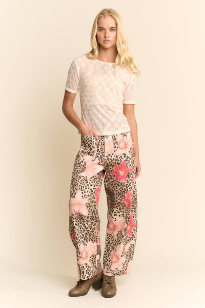 Leopard Floral Wide Leg Pants