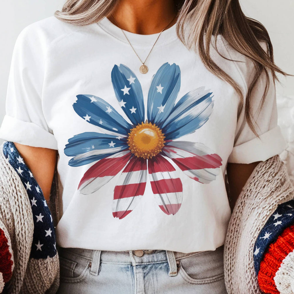 USA Daisy American Flag Flower Graphic Top