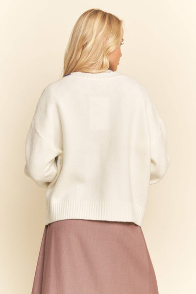 White 3D flowers button down sweater cardigan