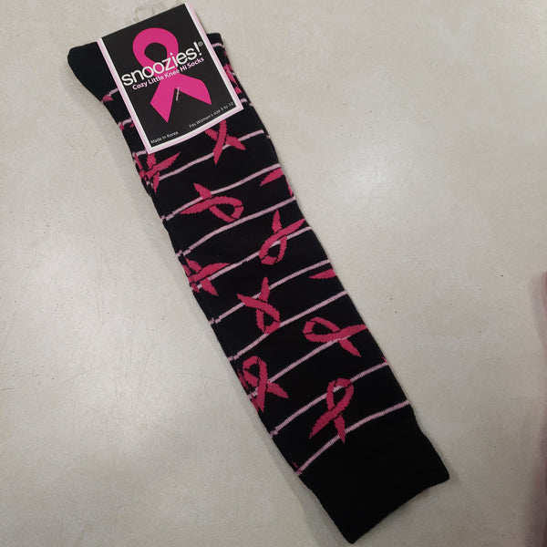 Black Pink Ribbon knee hi socks