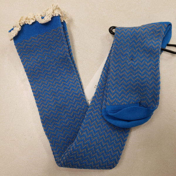 Blue herringbone Knee hi boot sock