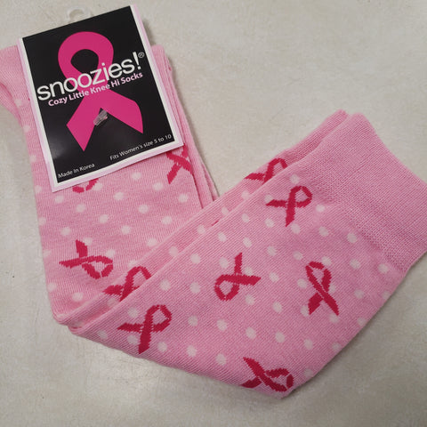 Pink polka dot Pink Ribbon knee hi socks