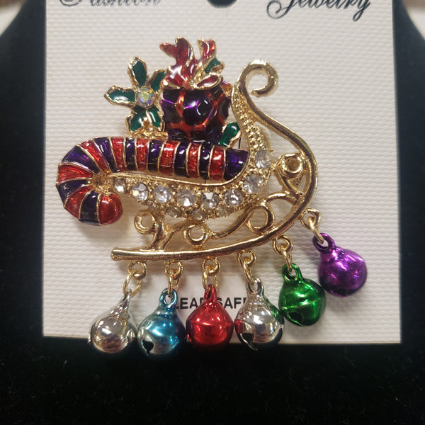 Lapel pin Christmas Sleigh with hanging bells