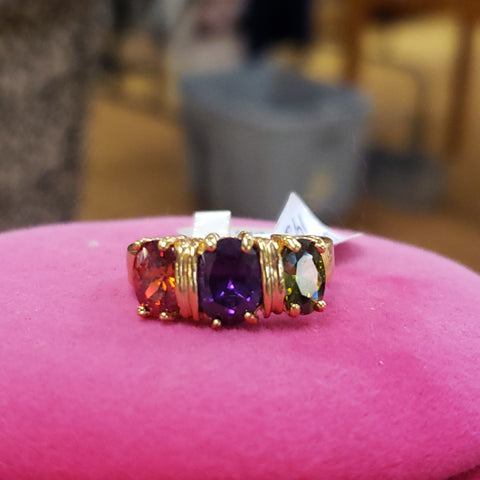 Purple Green Amber ring size 7