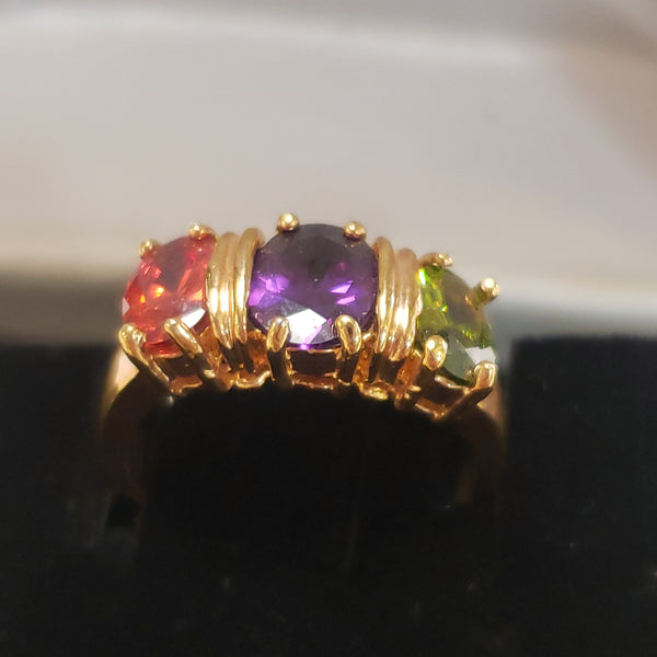 Purple Green Amber ring size 7