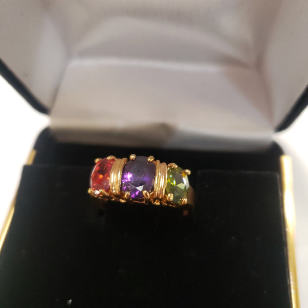 Purple Green Amber ring size 7